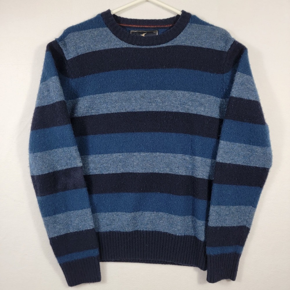 Howick Mens Blue Striped Wool Blend Crew Neck Sweater Medium